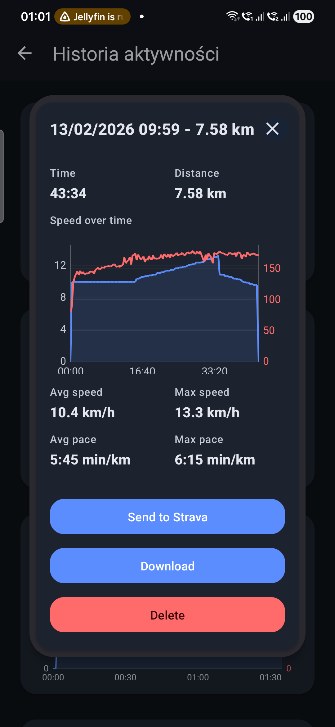 Training history list showing previous completed sessions