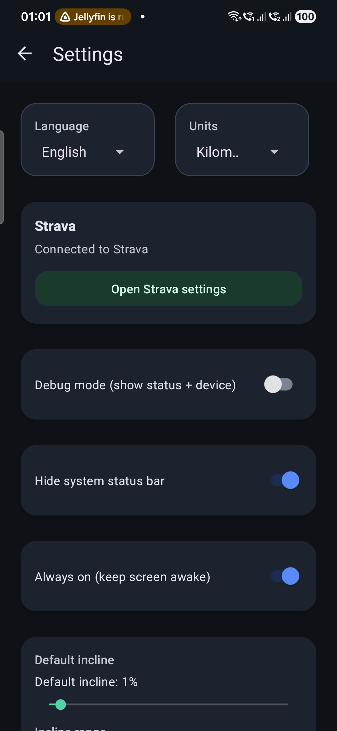 Pace profile and speed preset configuration screen